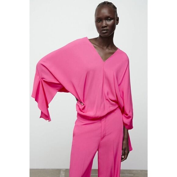 ZARA FLOWING WIDE-LEG TROUSERS Barbiecore Barbie Core - Picture 7 of 11